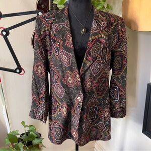 Vtg 90s Lightweight Earth Tone Patterned Blazer - Size 8 Made In USA